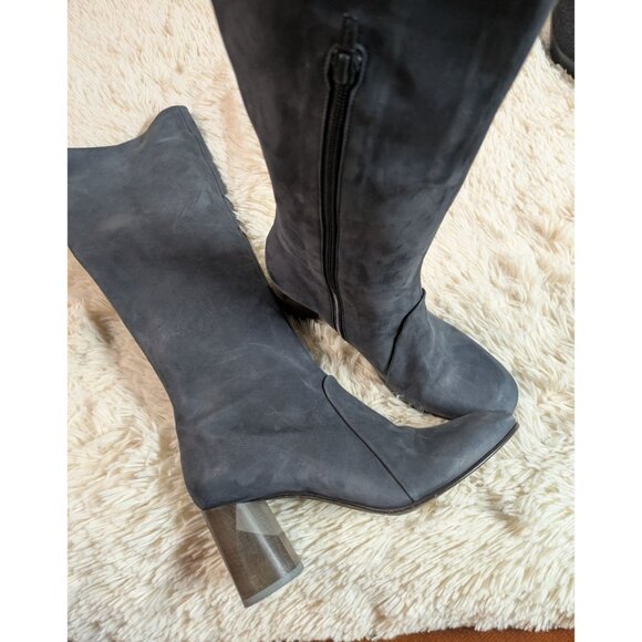 Coclico Lilac Leather Navy Tall Boots Block Heel & Side Zipper Design, Size 38 - Picture 2 of 11